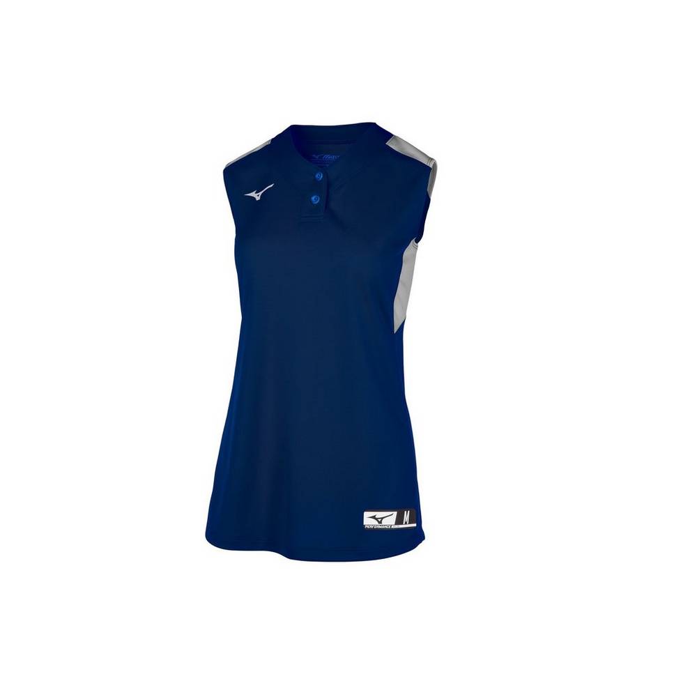 Camisas Mizuno Softball Aerolite 2-Button Sleeveless - Mulher - Azul Marinho/Cinzentas - BZCQN9243